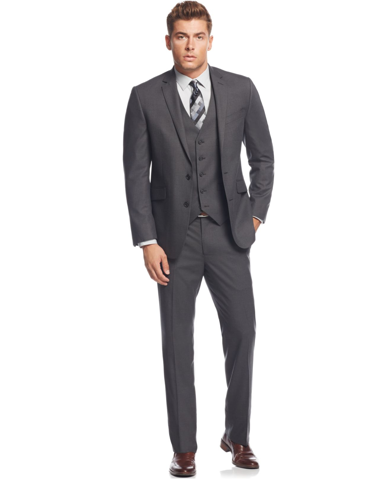 Lyst - Kenneth Cole Reaction Grey Tonal Shadow Check Slim-fit Vested ...
