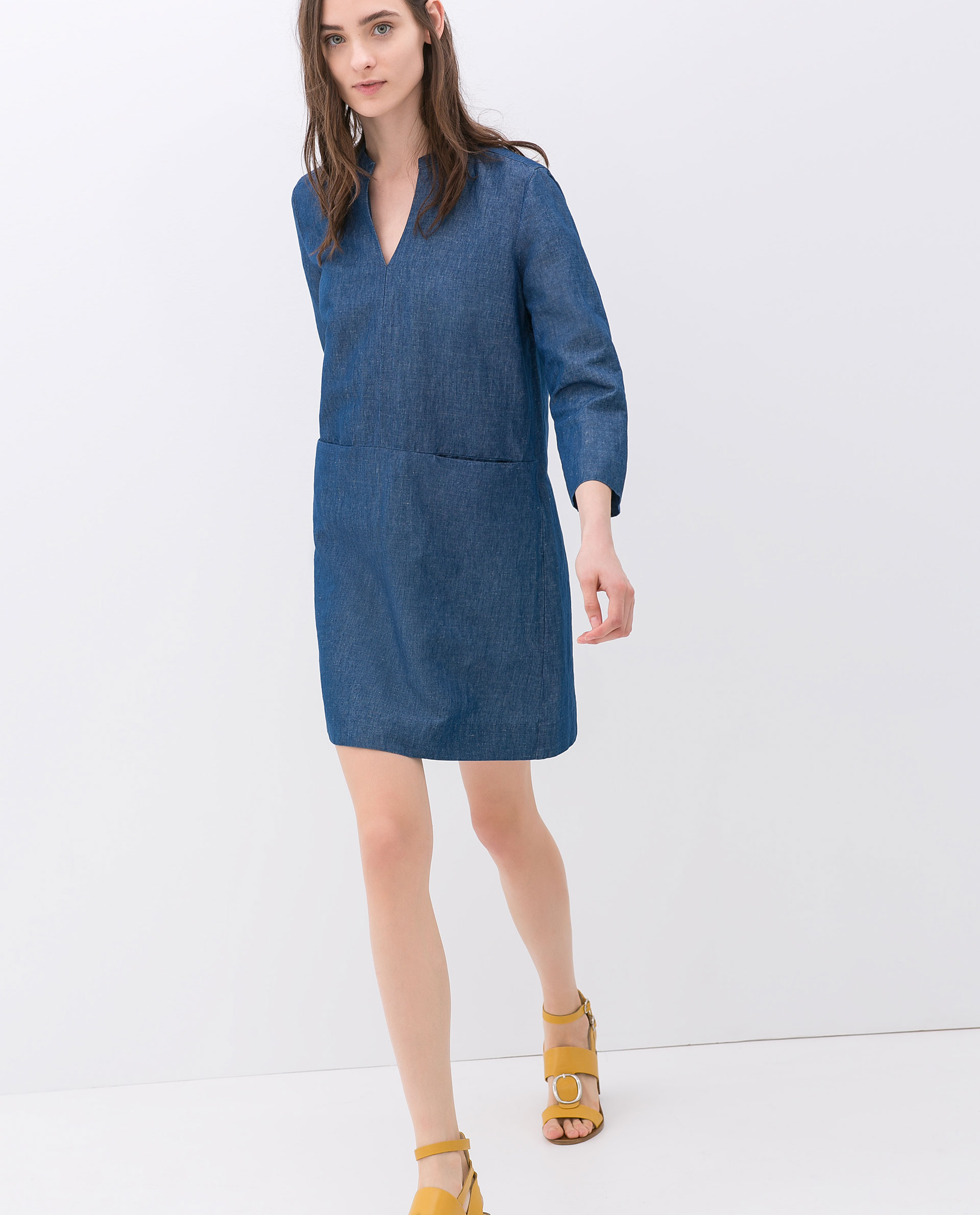  Zara  Denim Shirt  Dress  in Blue Lyst