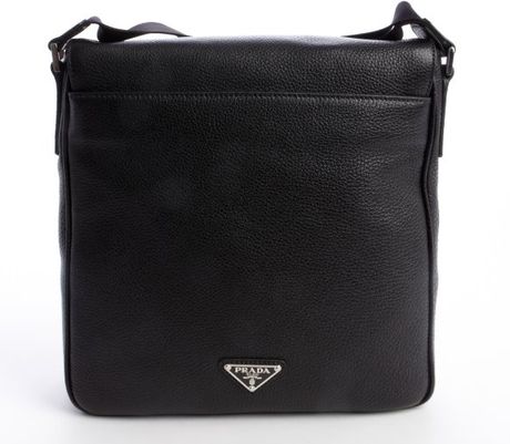 Prada Black Calfskin Leather Foldover Flap Messenger Bag in Black for ...