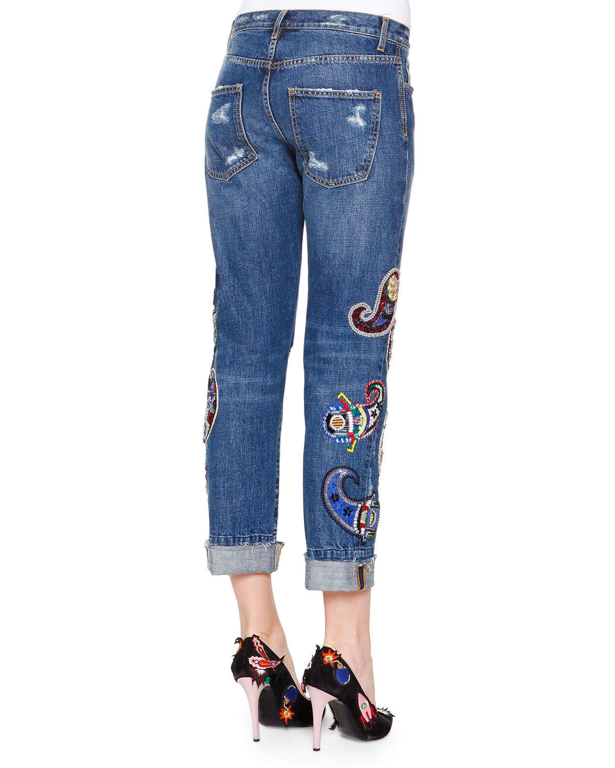 Msgm Denim Jeans With Paisley Patches in Blue | Lyst