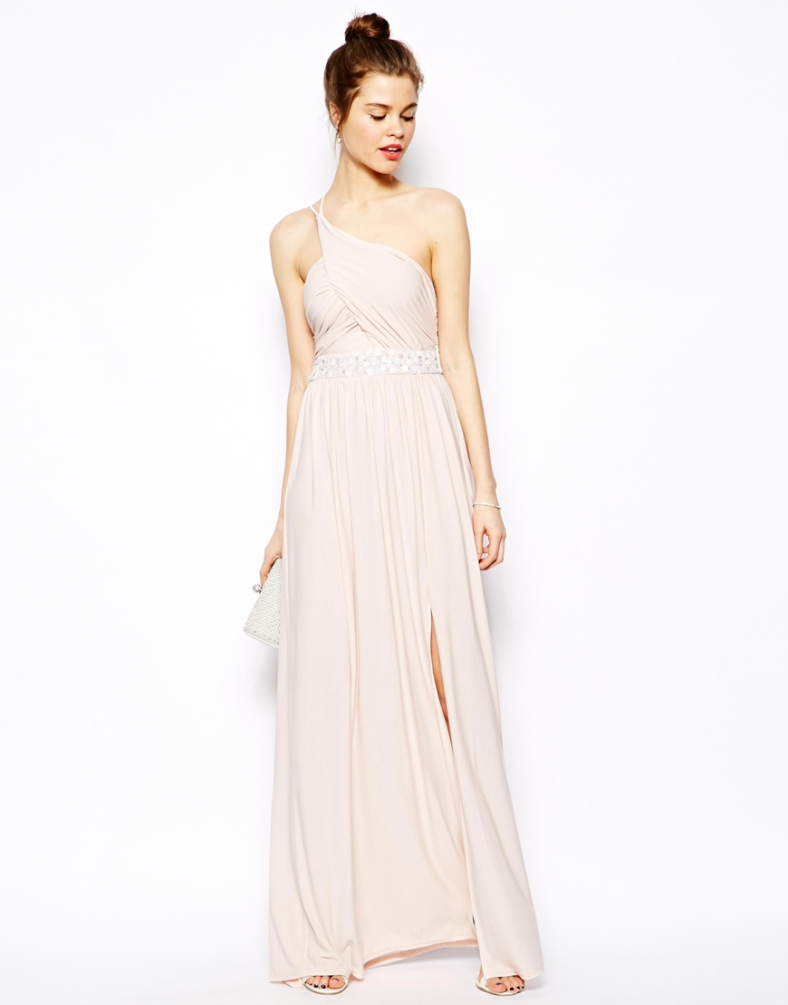 Lyst - Asos Embellished Maxi Dress With One Shoulder in Pink