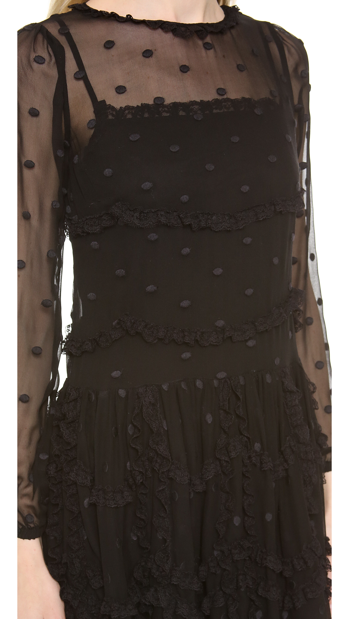 Lyst Red Valentino Polka Dot Lace Dress In Black