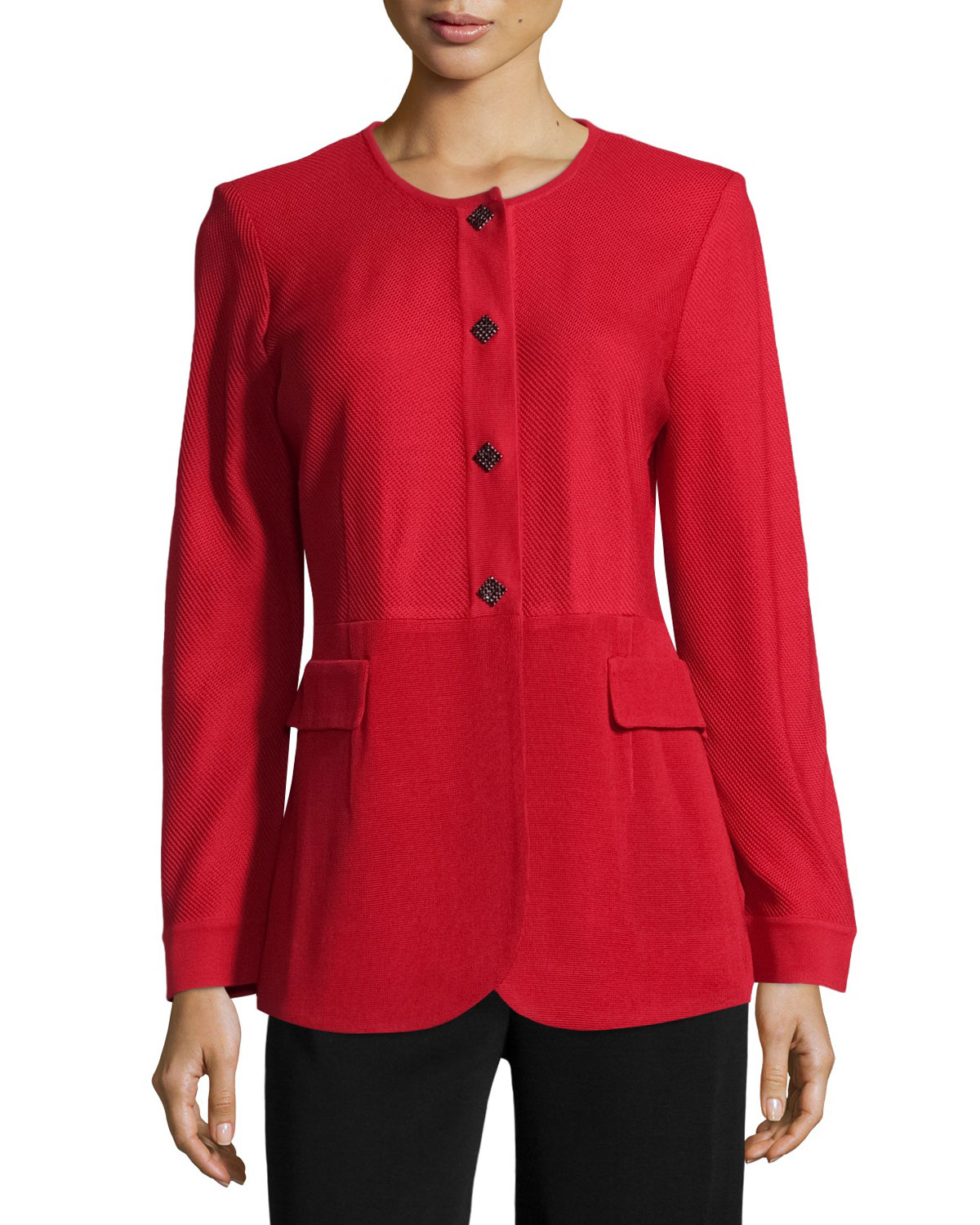 Lyst Misook Longsleeve Woven Jacket W/embellished Buttons in Red