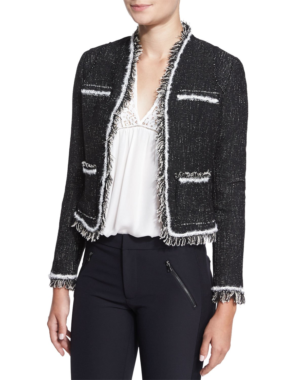 Rebecca Taylor Rio Fringe-trim Tweed Jacket in Black - Lyst