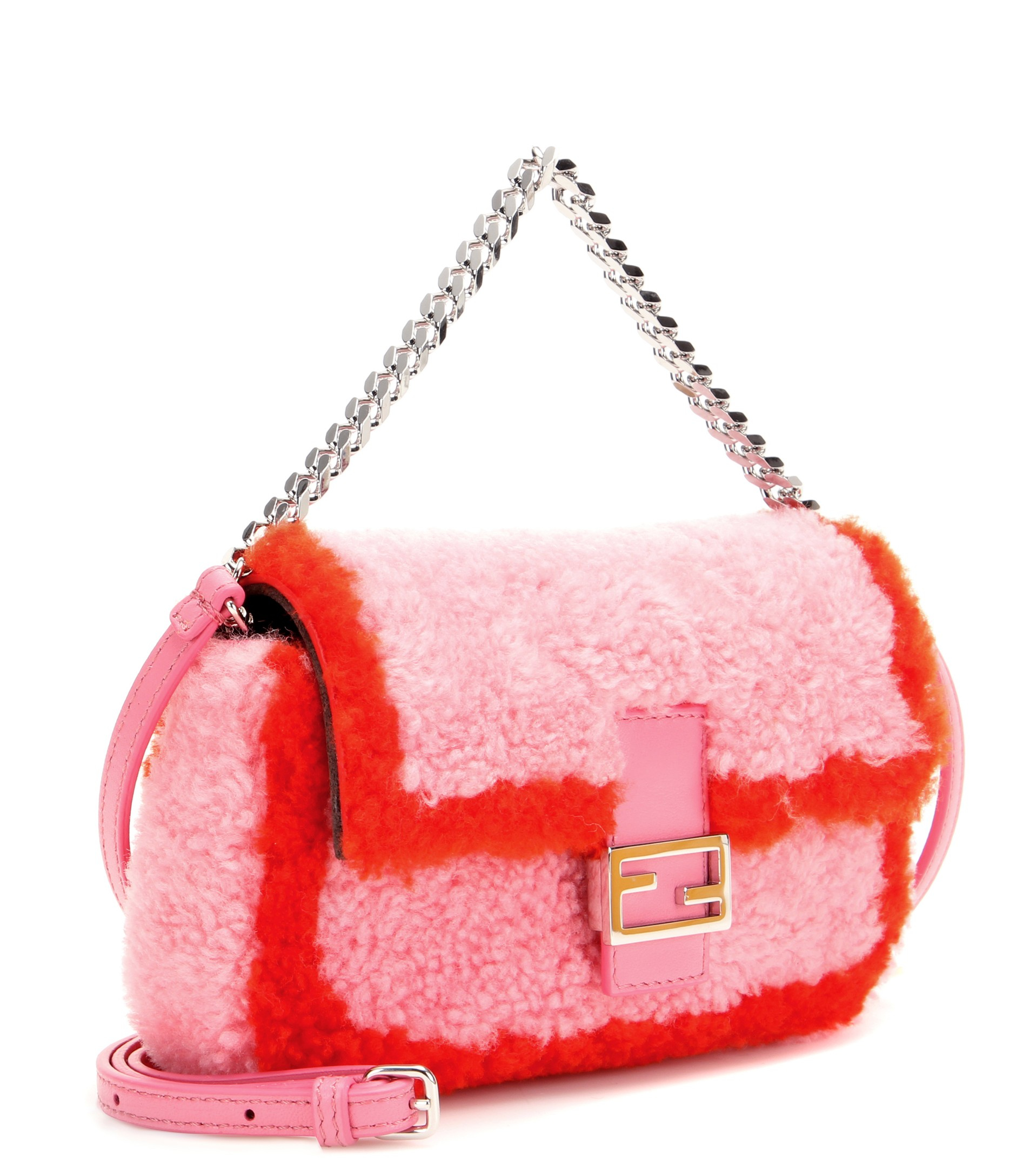Lyst - Fendi Micro Baguette Shearling Shoulder Bag in Pink