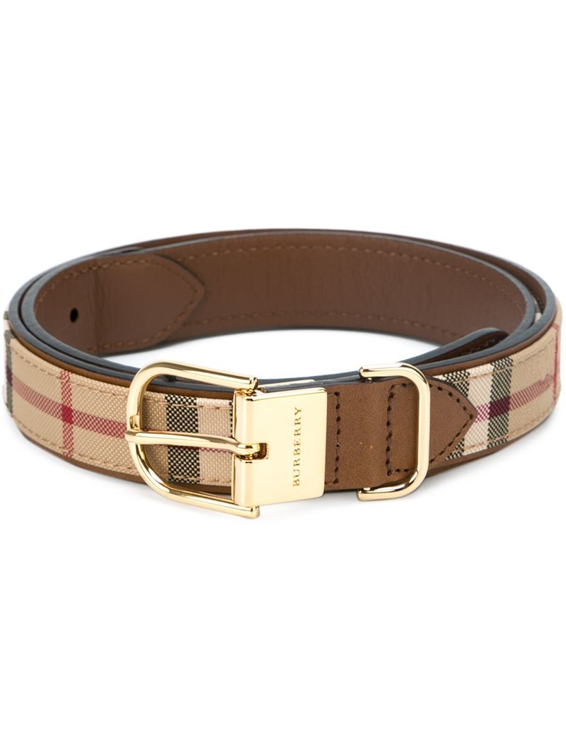 Burberry Checked Belt in Natural | Lyst