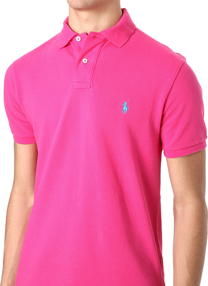 Lyst - Ralph Lauren Slimfit Mesh Polo Shirt in Pink for Men