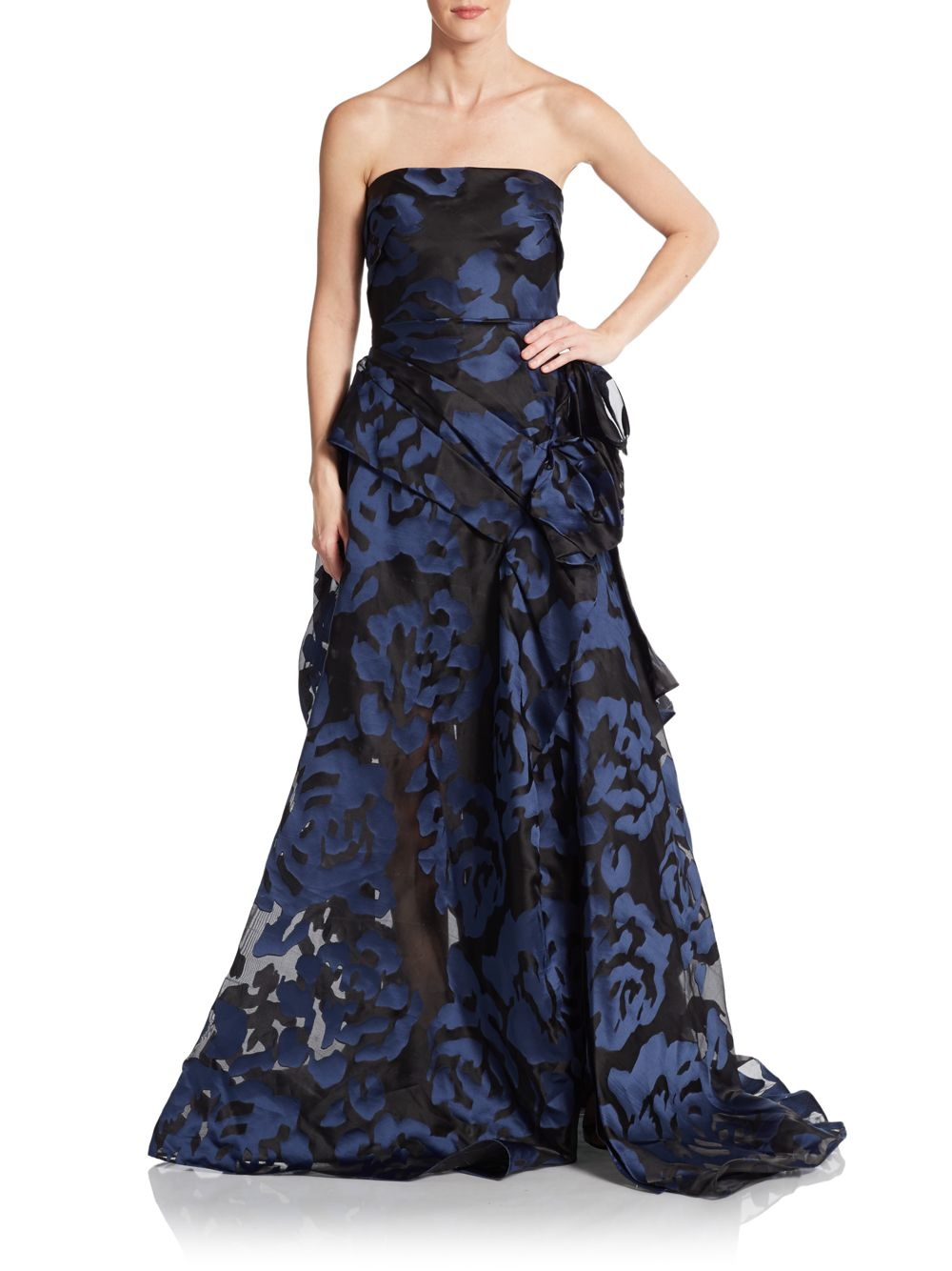 Lyst - Rubin Singer Floral Strapless A-line Gown in Blue