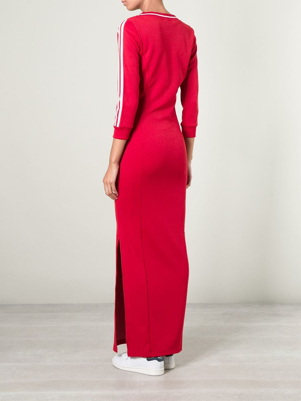 Adidas Long Line Jersey Dress in Red Lyst