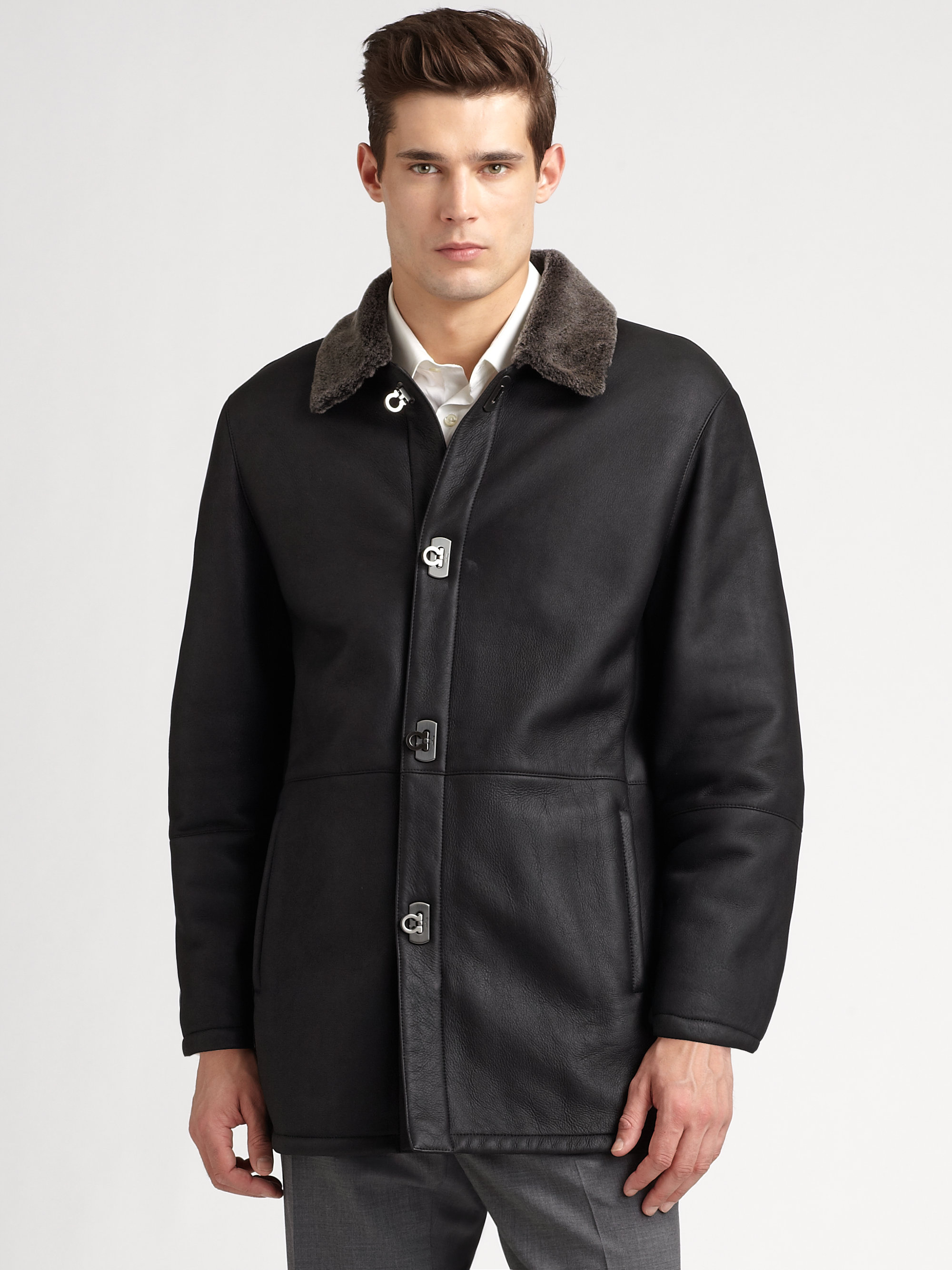 Ferragamo Shearling Jacket in Brown for Men | Lyst