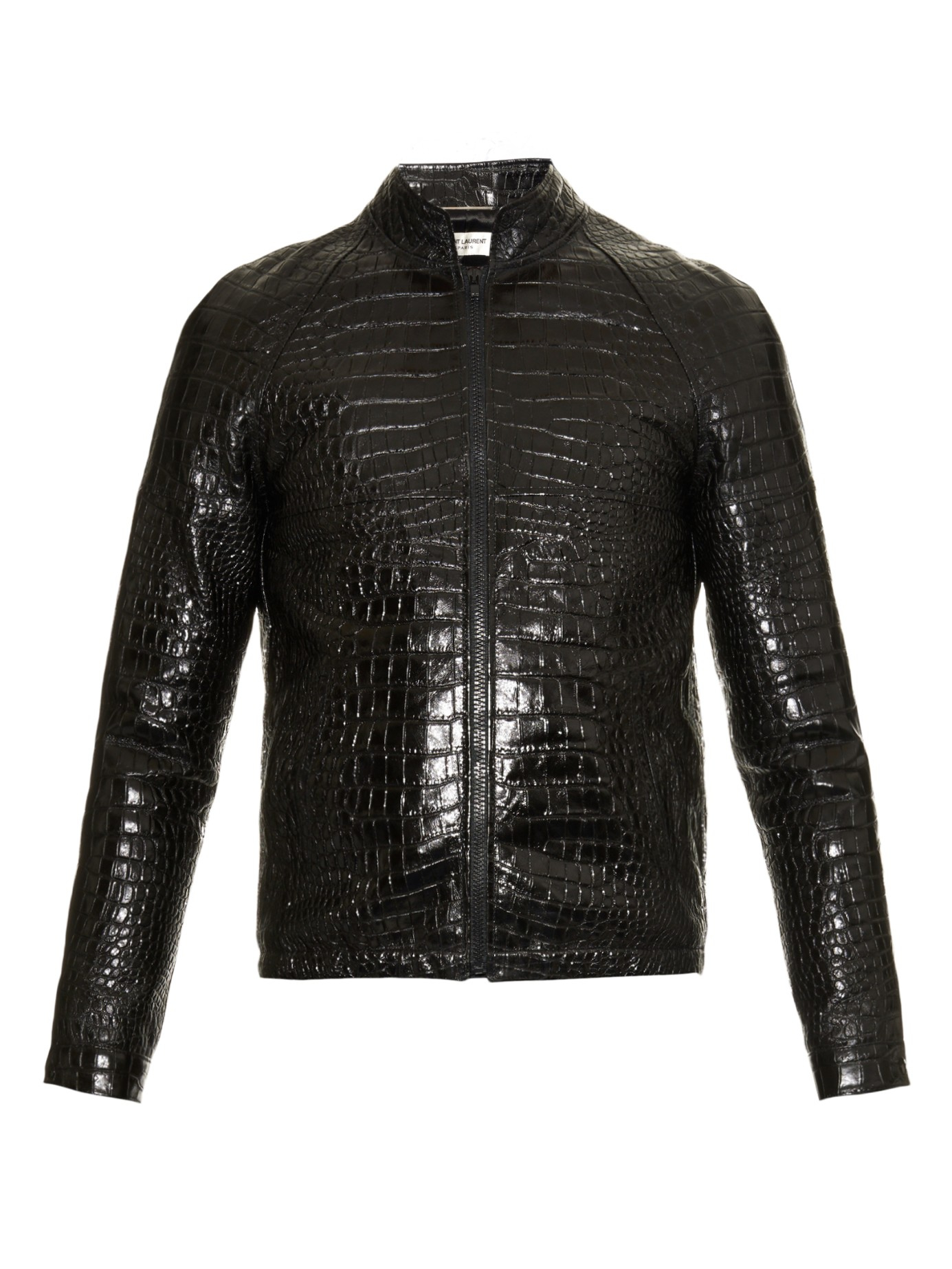 Lyst - Saint Laurent Crocodile-effect Leather Bomber Jacket in Black ...