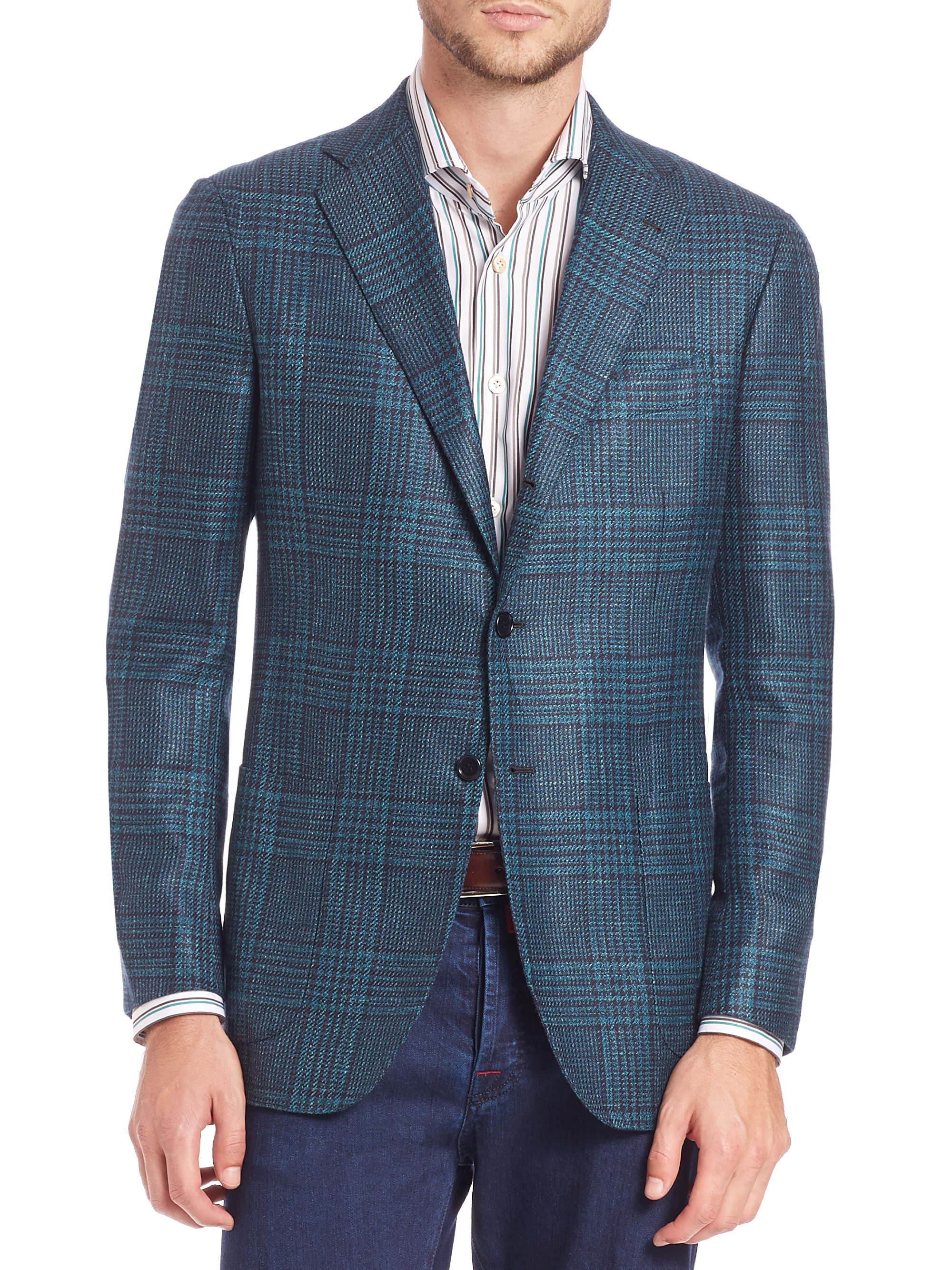 Lyst - Kiton Cashmere-blend Plaid Jacket in Blue for Men