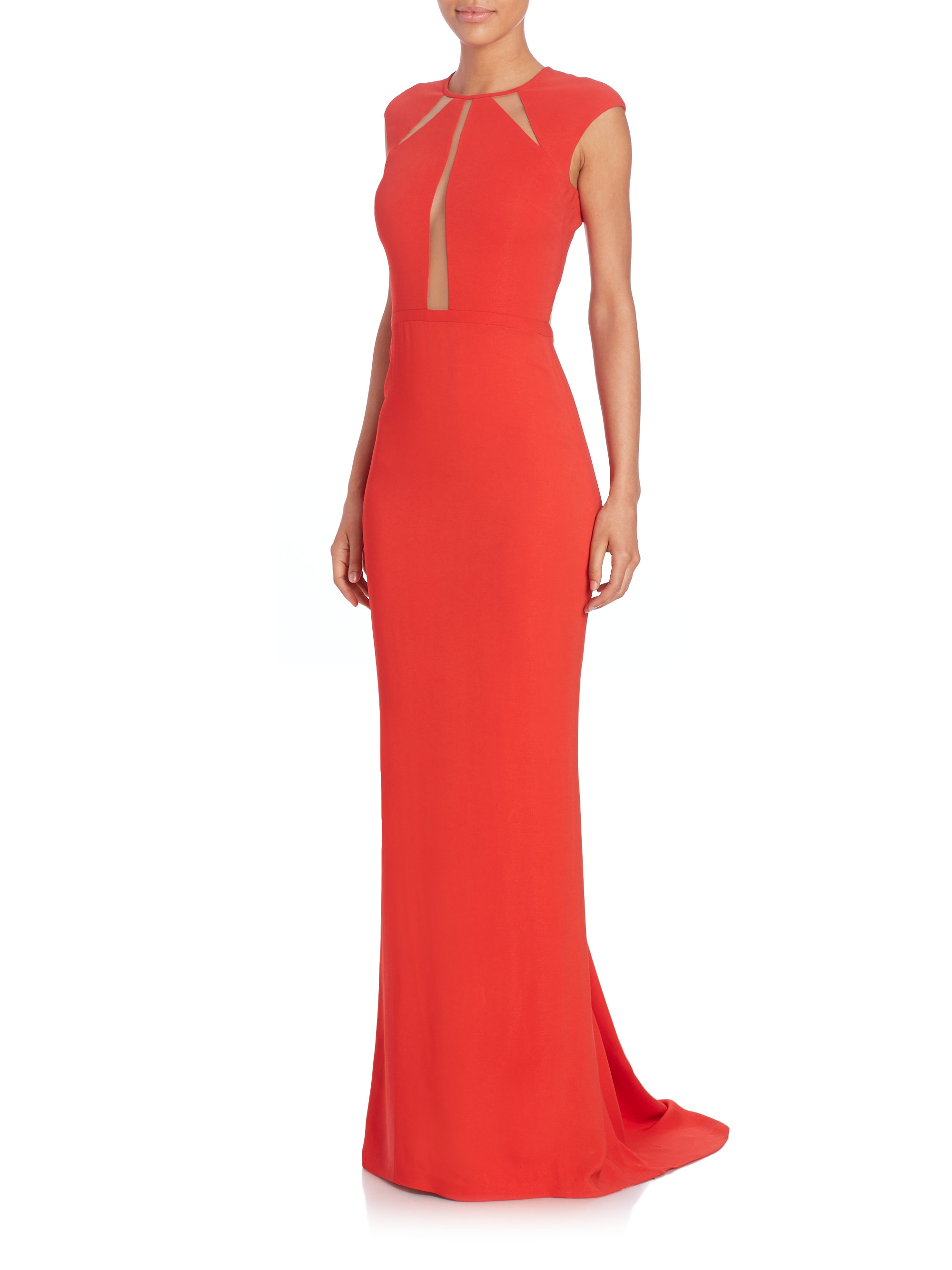 Michael kors Illusion-inset Gown in Orange | Lyst