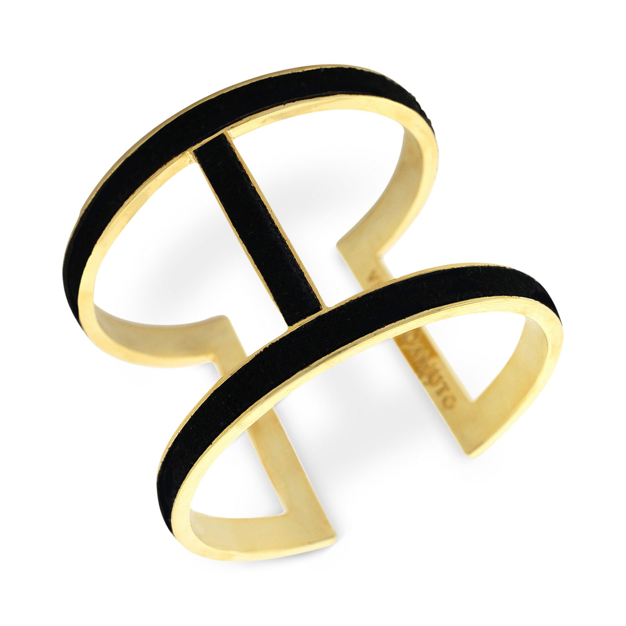 Lyst Vince Camuto Goldtone Suede Inlay Tbar Cuff Bracelet In Black Gallery