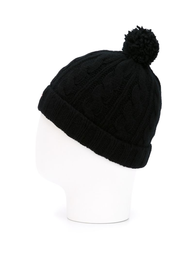 Maison kitsunÃ© Knitted Bobble Hat in Black for Men | Lyst