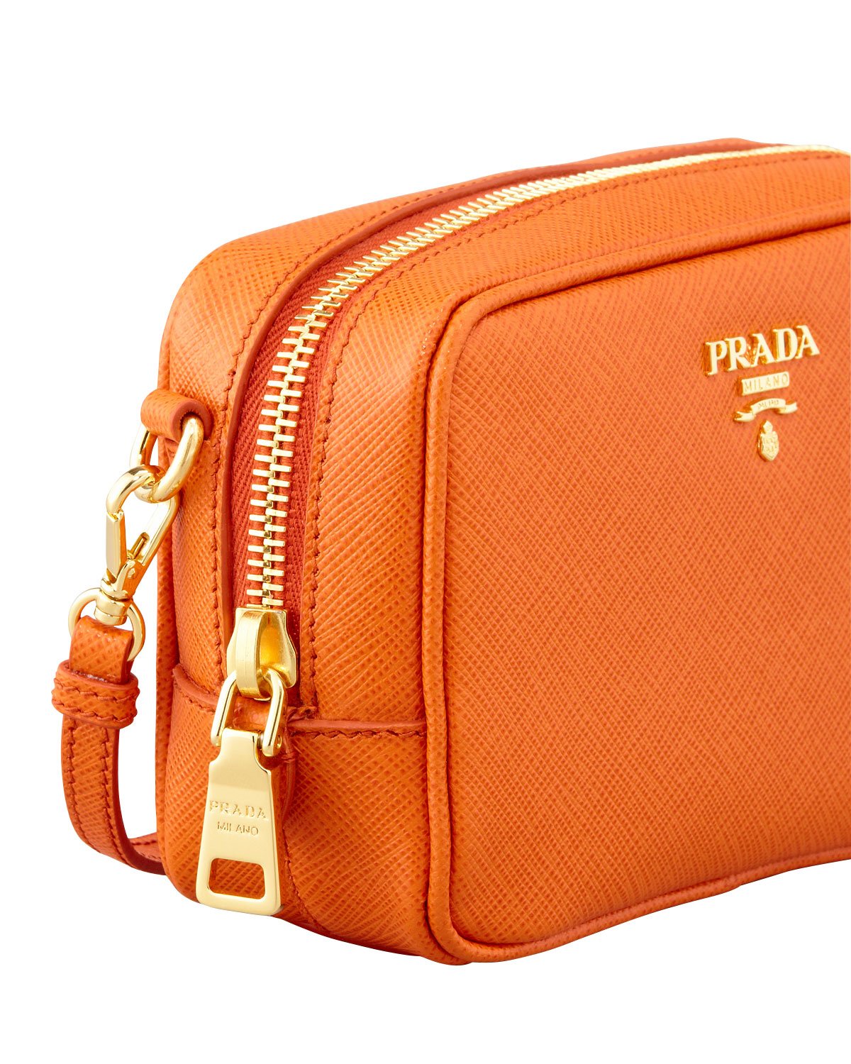 Prada Saffiano Small Zip Crossbody Bag in Orange | Lyst