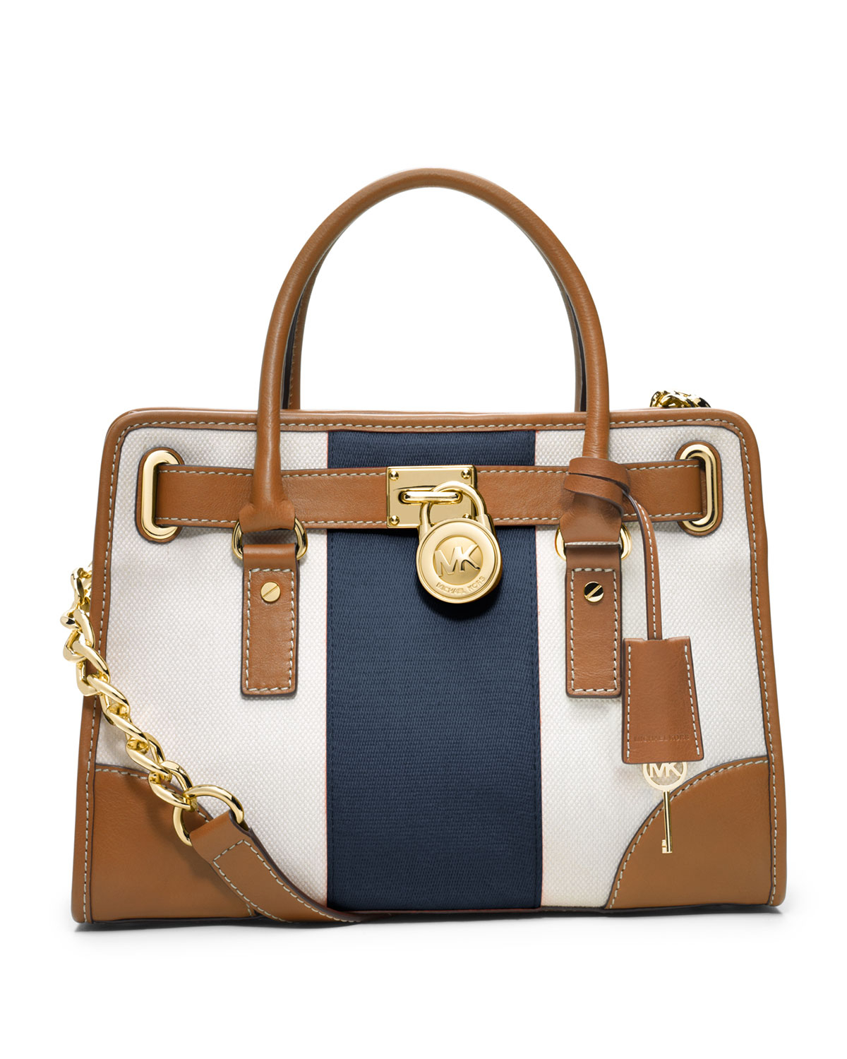 Lyst Michael Kors Hamilton Striped Canvas Satchel In Blue Gallery