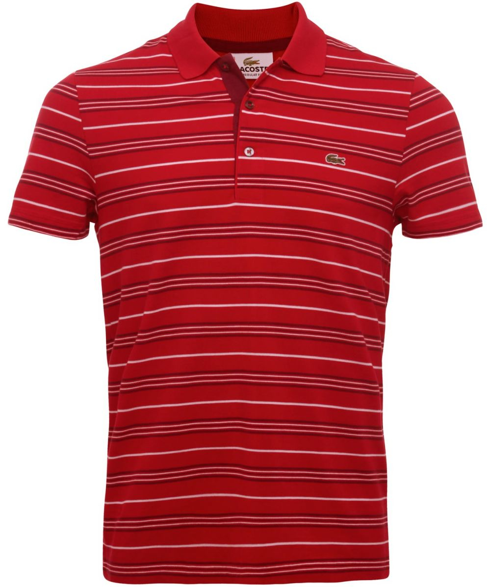Lyst - Lacoste Regular Fit Striped Polo Shirt in Red for Men
