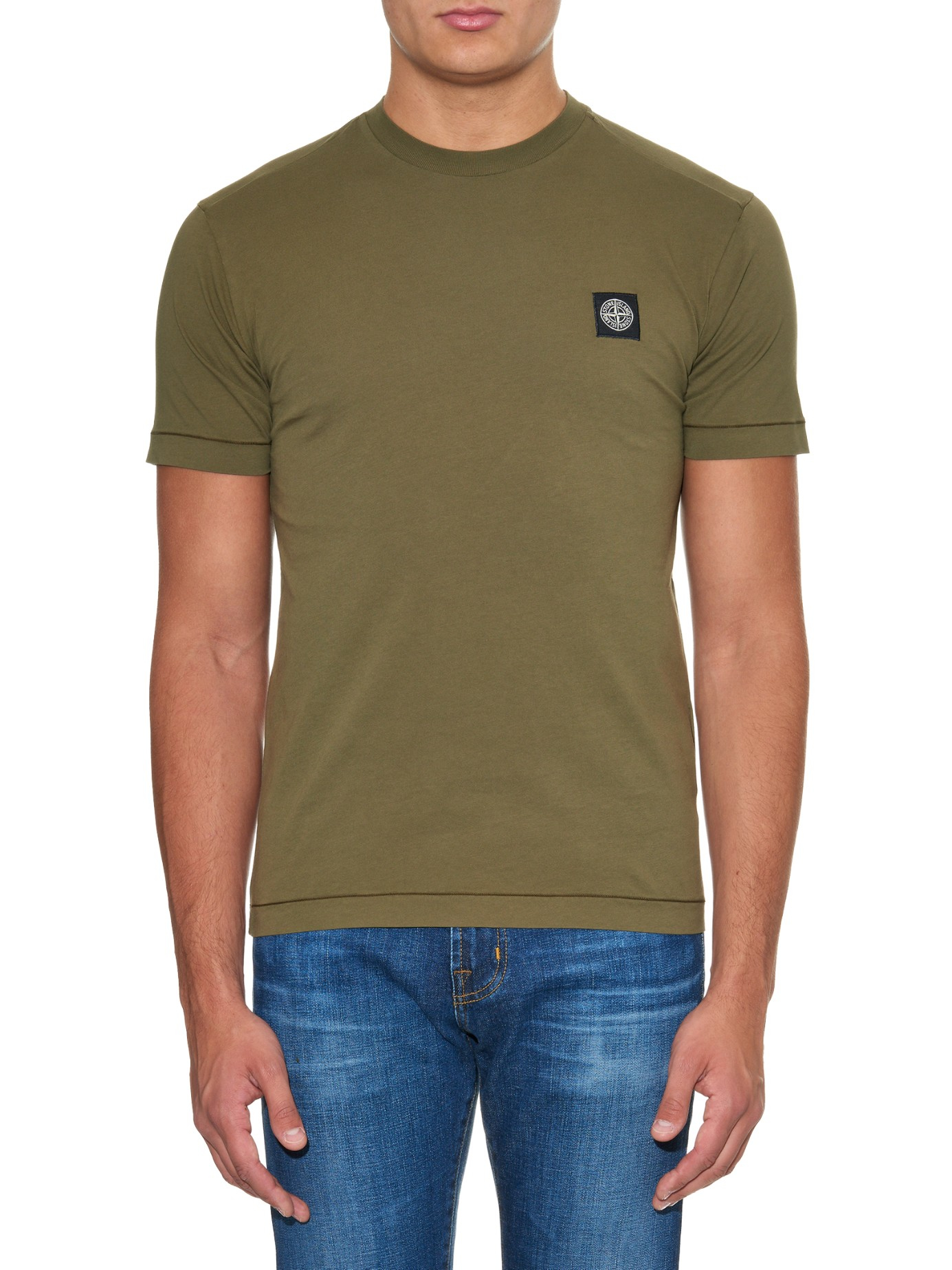 Stone island Logo-Patch Jersey T-Shirt in Brown for Men | Lyst