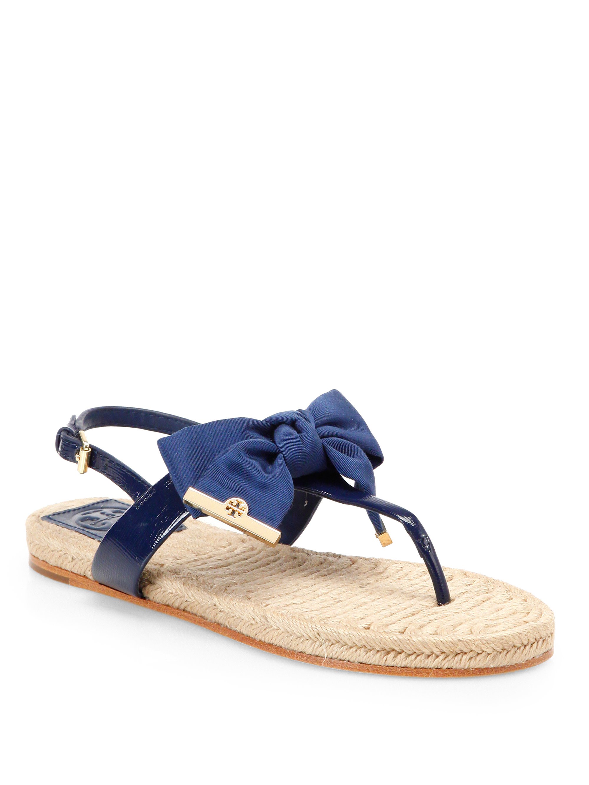 Lyst - Tory Burch Penny Gorsgrain Patent Leather Espadrille Sandals in Blue