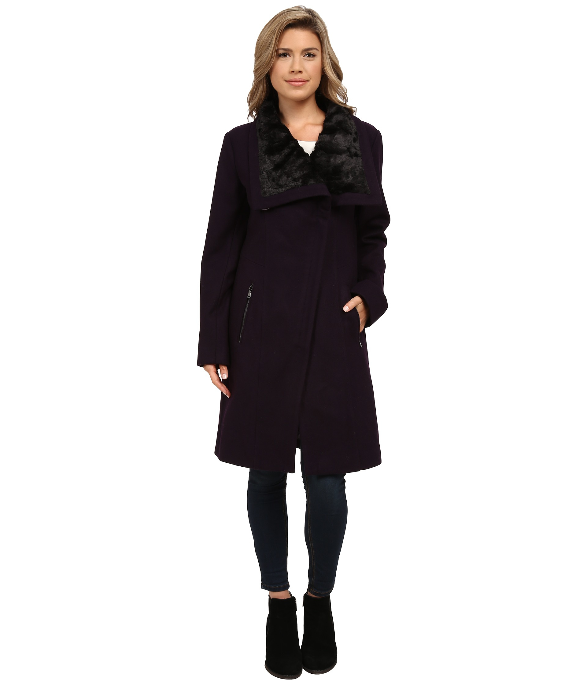 Jessica simpson Wool Coat With Faux Fur Collar in Purple | Lyst1920 x 2240