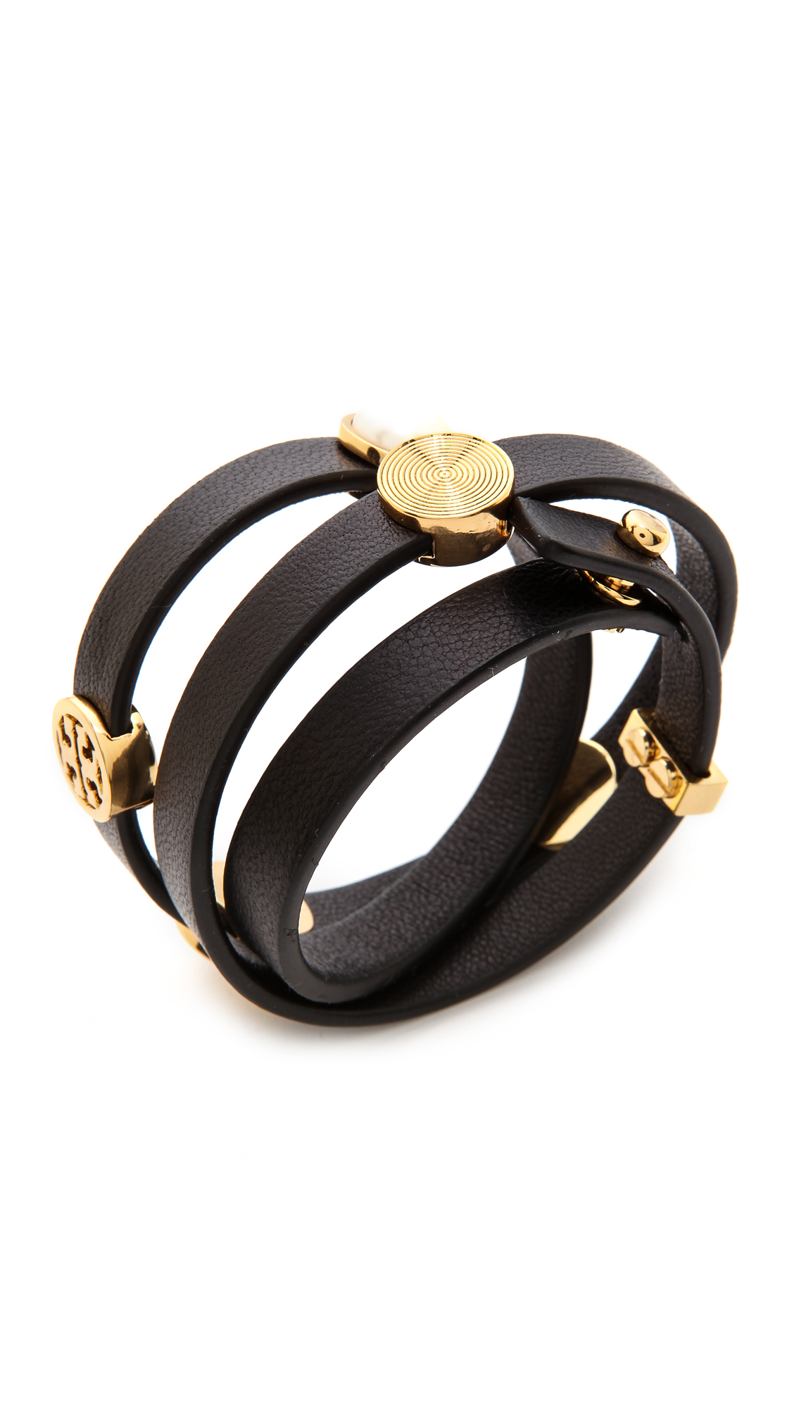 Lyst Tory Burch Livia Leather Triple Wrap Bracelet Blackshiny Gallery