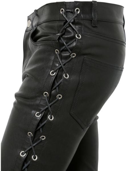 Saint Laurent 15Cm Skinny Lace-Up Leather Jeans in Black for Men | Lyst