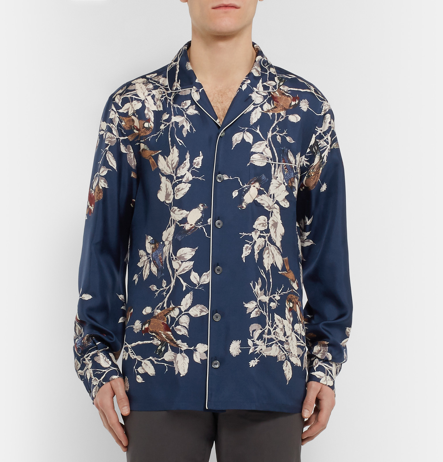 Dolce & Gabbana Camp-collar Printed Silk Shirt in Blue for Men - Lyst
