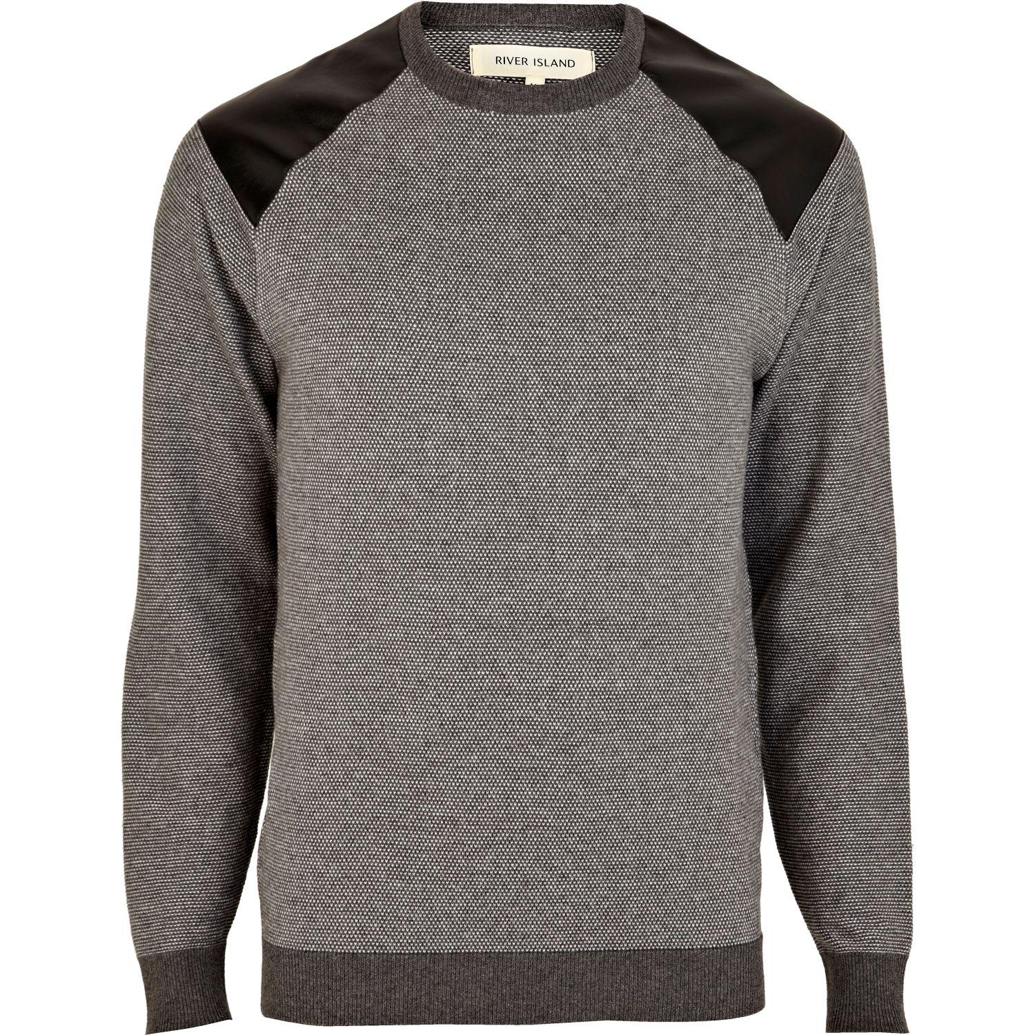 River Island Black Shoulder Patch Sweater in Black for Men | Lyst
