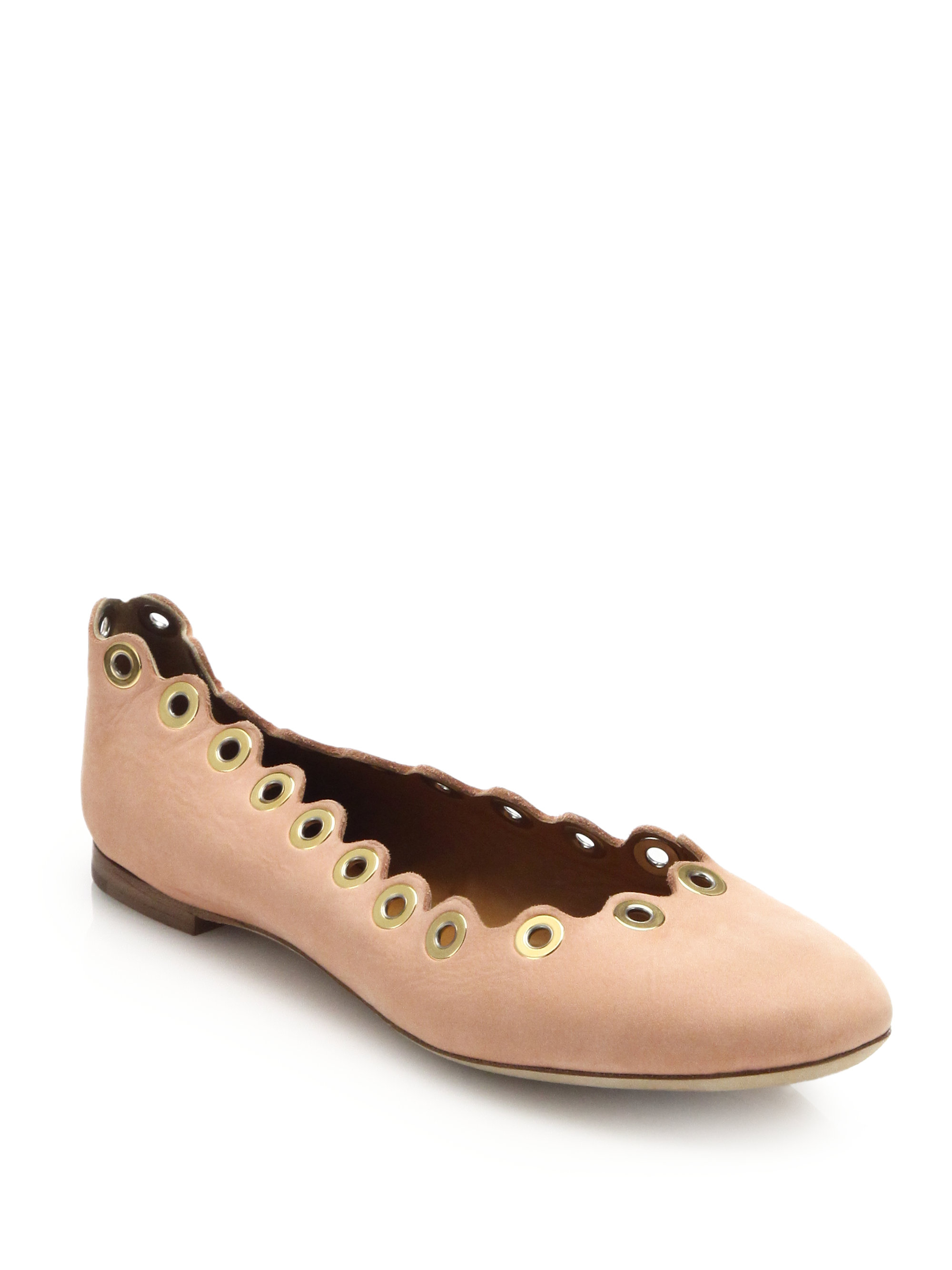 Chloé Grommet Scalloped Leather Ballet Flats In Pink Lyst