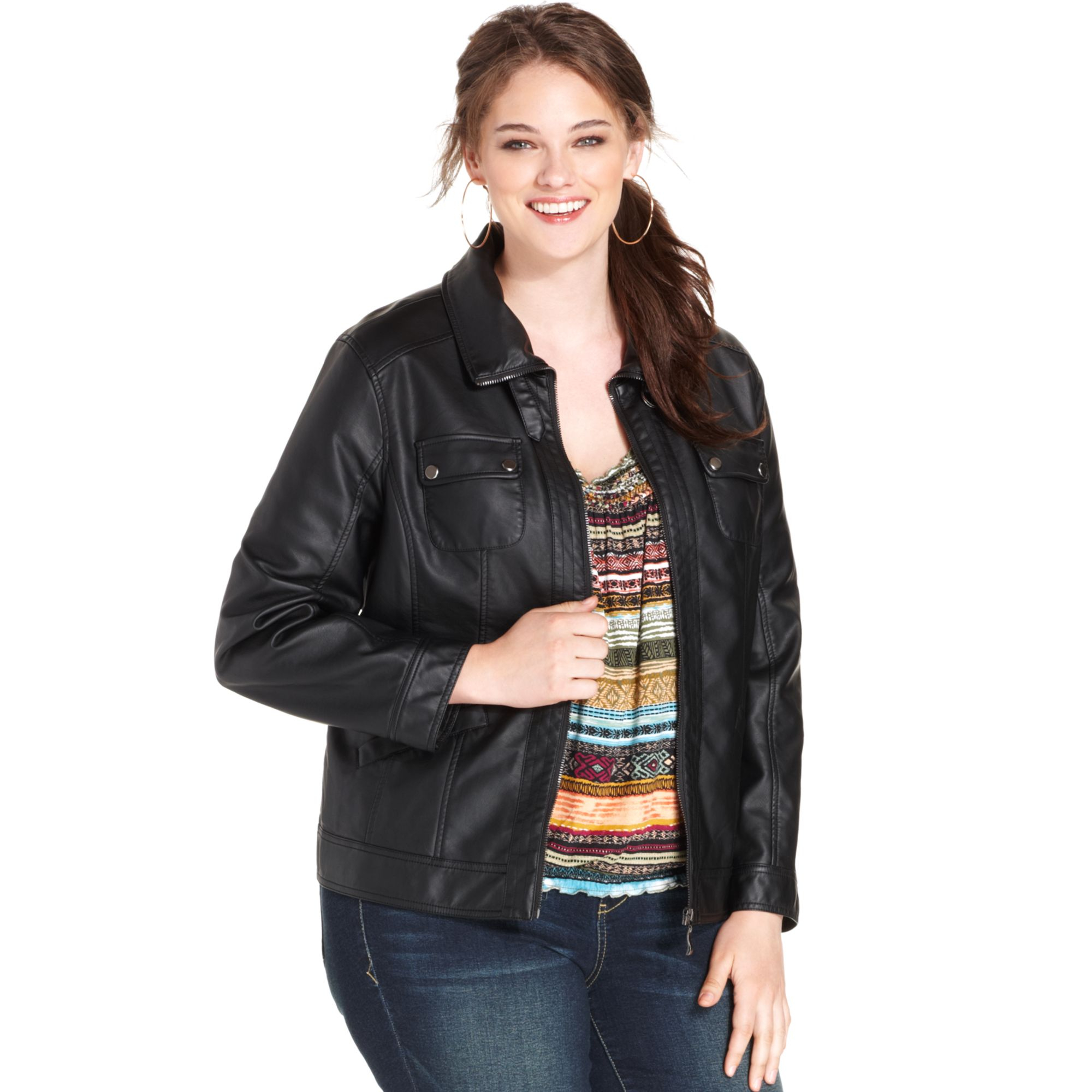 American Rag Plus Size Faux-Leather Bomber Jacket in Black (Classic ...