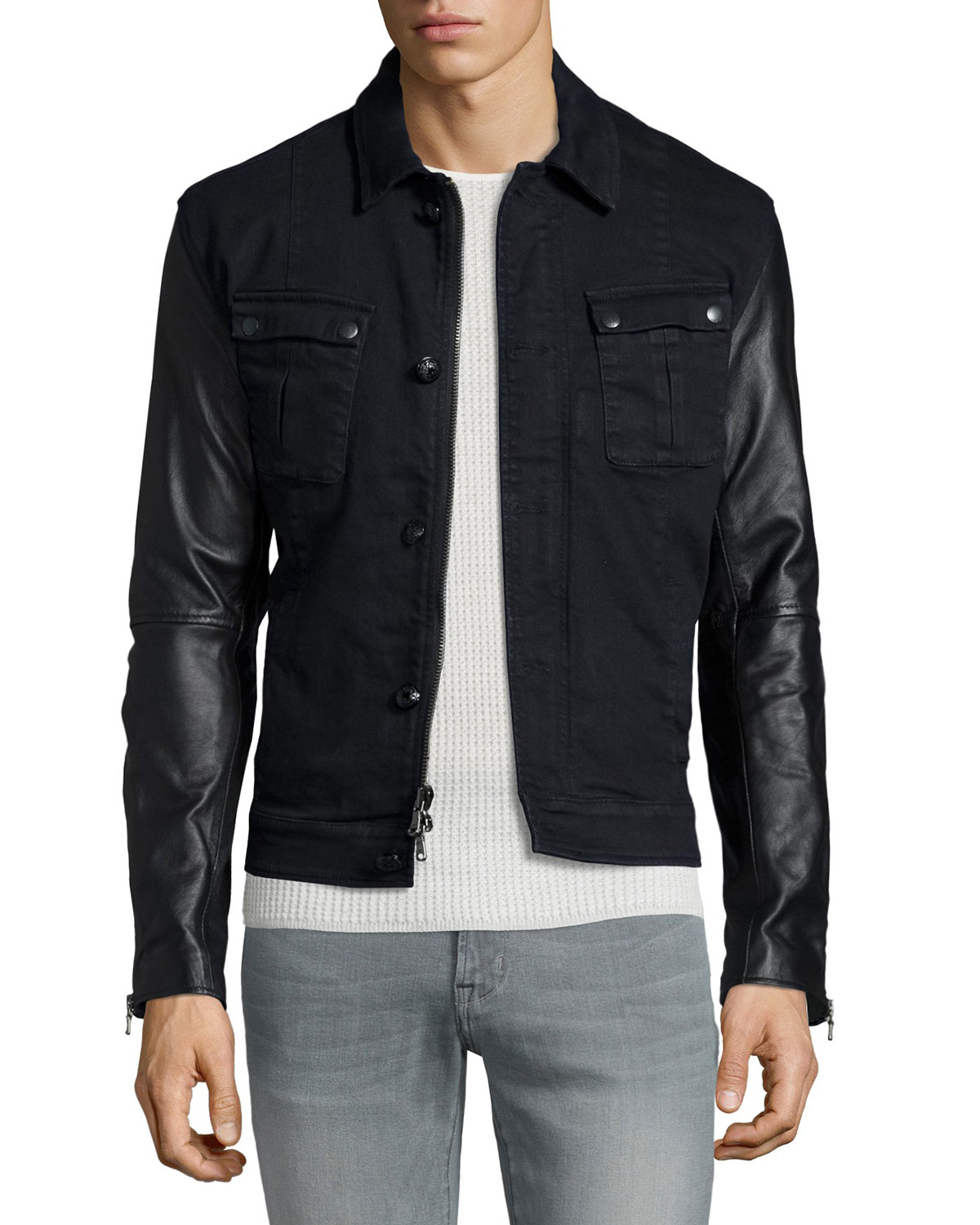 John Varvatos On Down Military Jacket With Leather Sleeves In Gallery