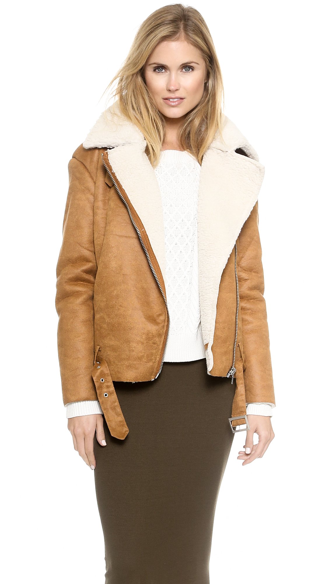 Glamorous Faux Shearling Jacket - Brown in Brown - Lyst