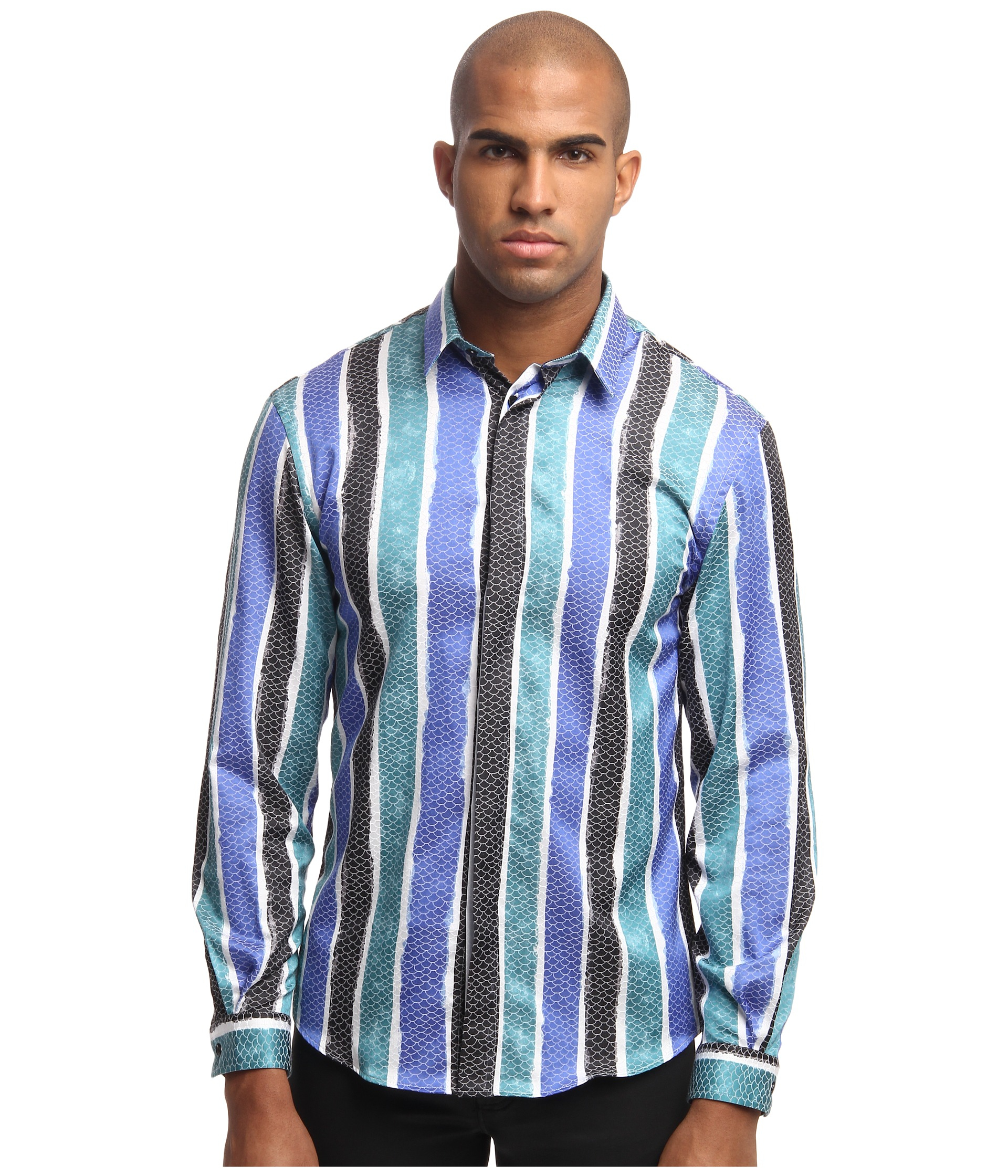 Versace Blue Python Stripe Button Up in Multicolor for Men (Blue Multi ...