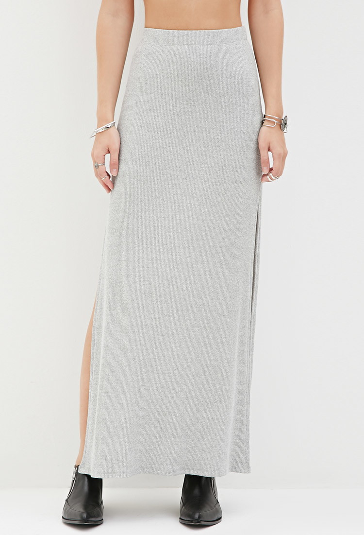 Forever 21 Ribbed Knit Maxi Skirt in Gray Lyst