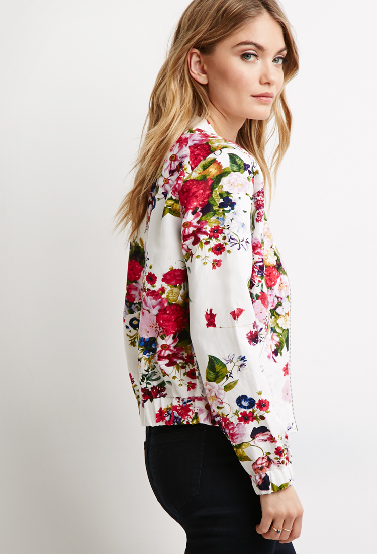 Lyst - Forever 21 Contemporary Floral Print Bomber Jacket