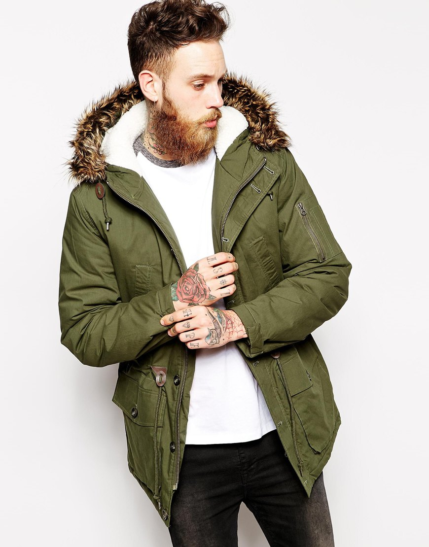 Mens Olive Parka Jacket - Coat Nj