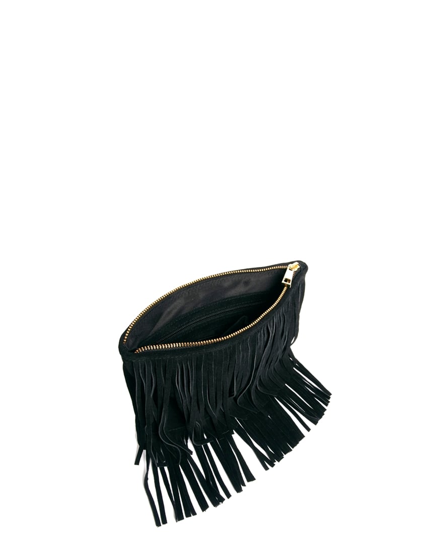 black fringe clutch bag