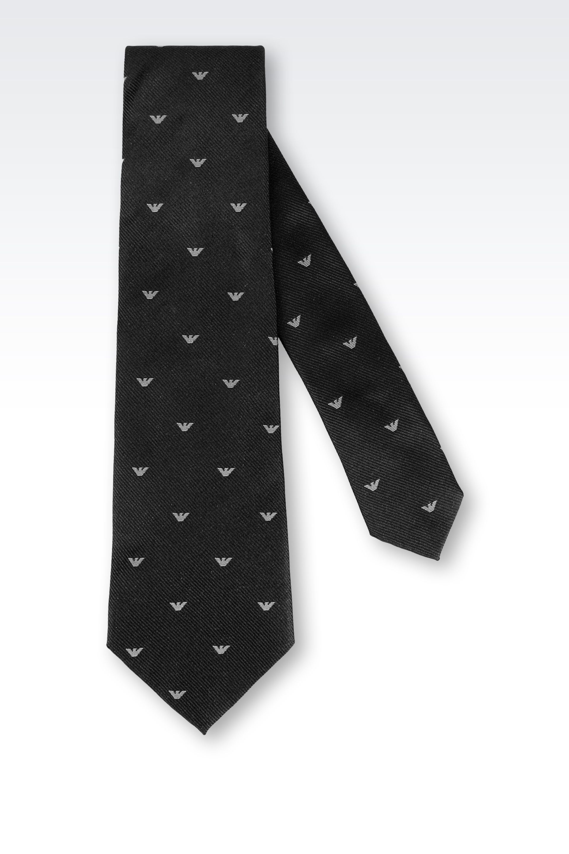 Emporio armani Tie in Logo Patterned Silk in Black for Men | Lyst