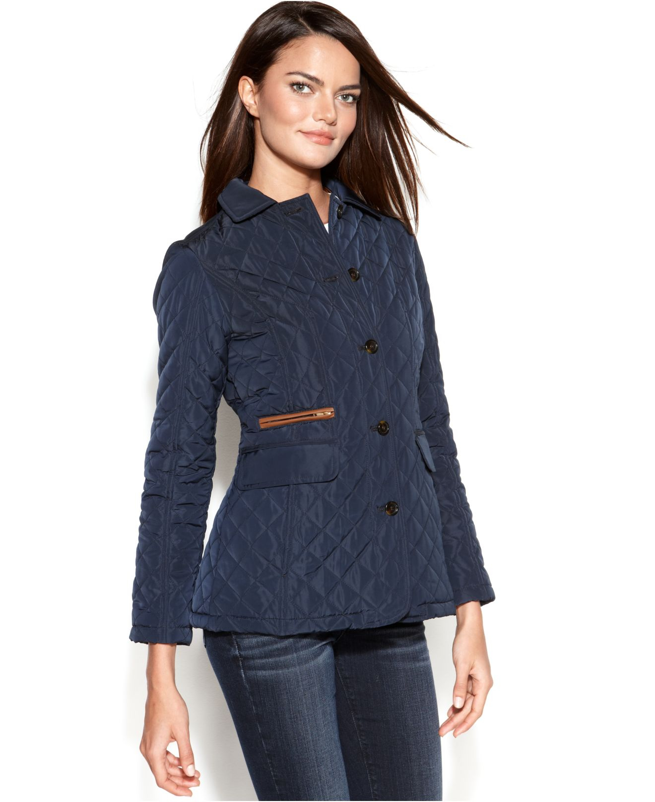 Jones New York Quilted Packable Jacket With Travel Bag In Blue Lyst Gallery