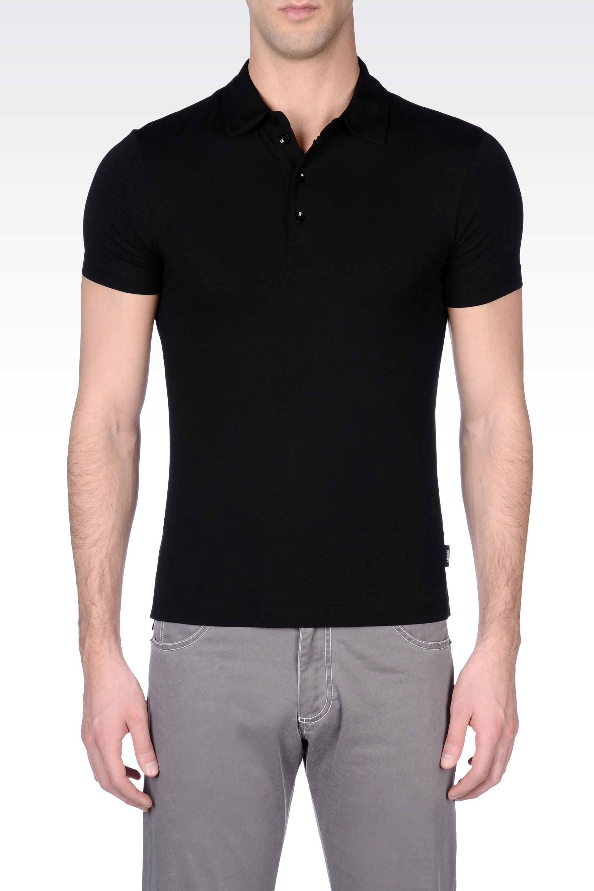 Armani Viscose Jersey Polo Shirt in Black for Men | Lyst