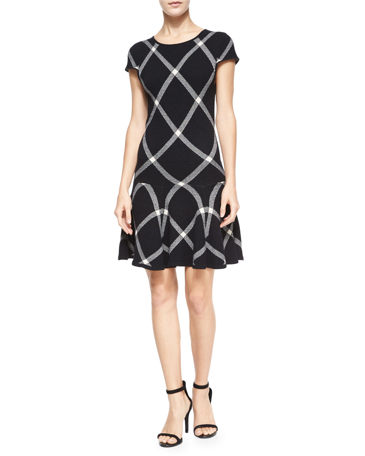 Alice + olivia Diagonal Plaid Drop-waist Dress in Black | Lyst