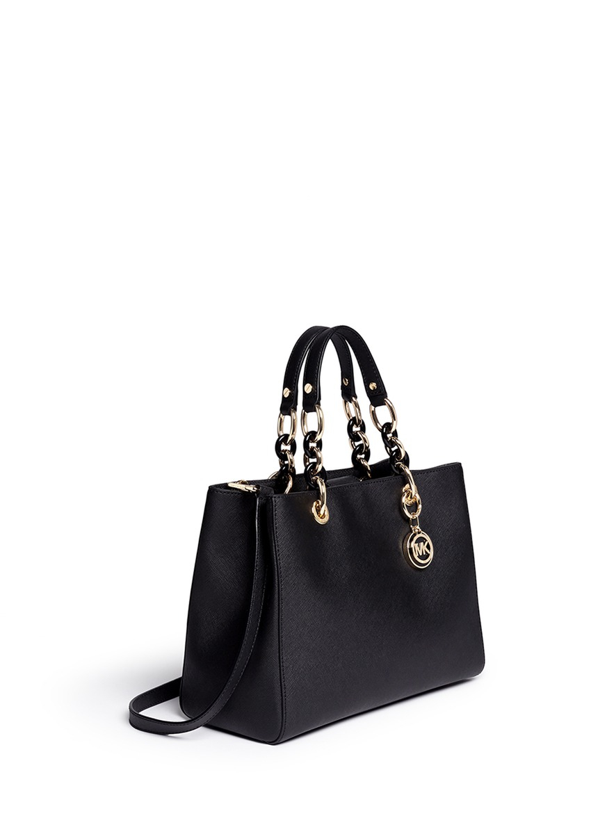 Lyst Michael Kors Cynthia Medium Saffiano Leather Satchel In Black Gallery Previously Sold At Lane Crawford Women S Michael By Kors Cynthia