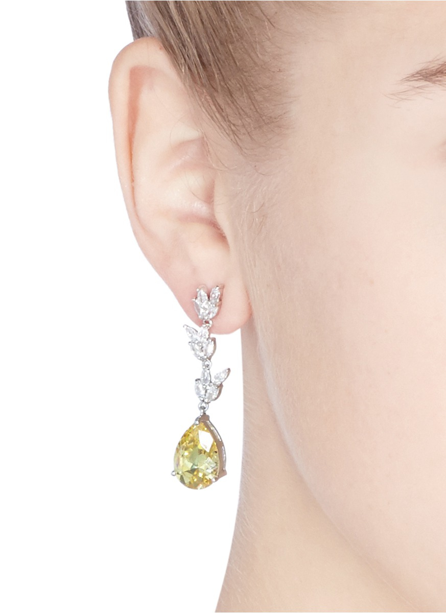 Lyst Cz By Kenneth Jay Lane Foliage Pear Cut Cubic Zirconia Drop Gallery