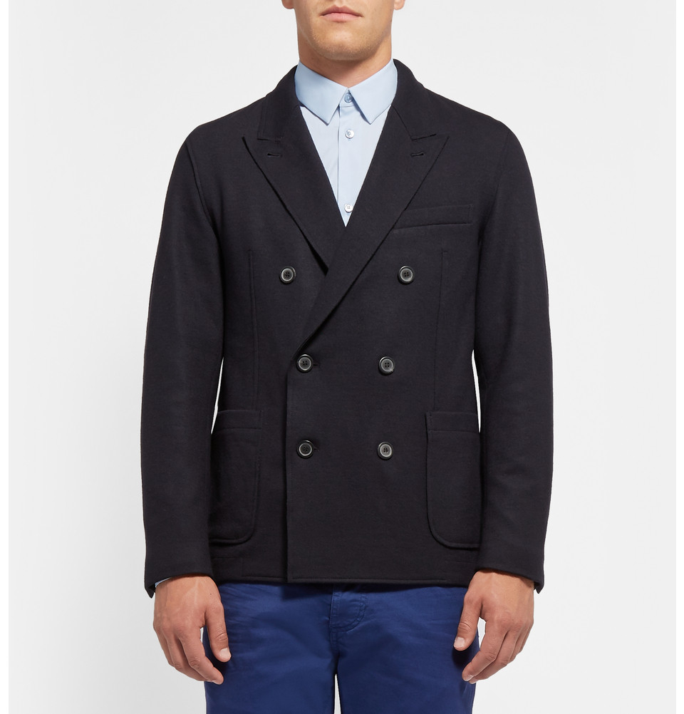 Lanvin Unstructured Double-Breasted Wool-Blend Blazer in Blue for Men ...