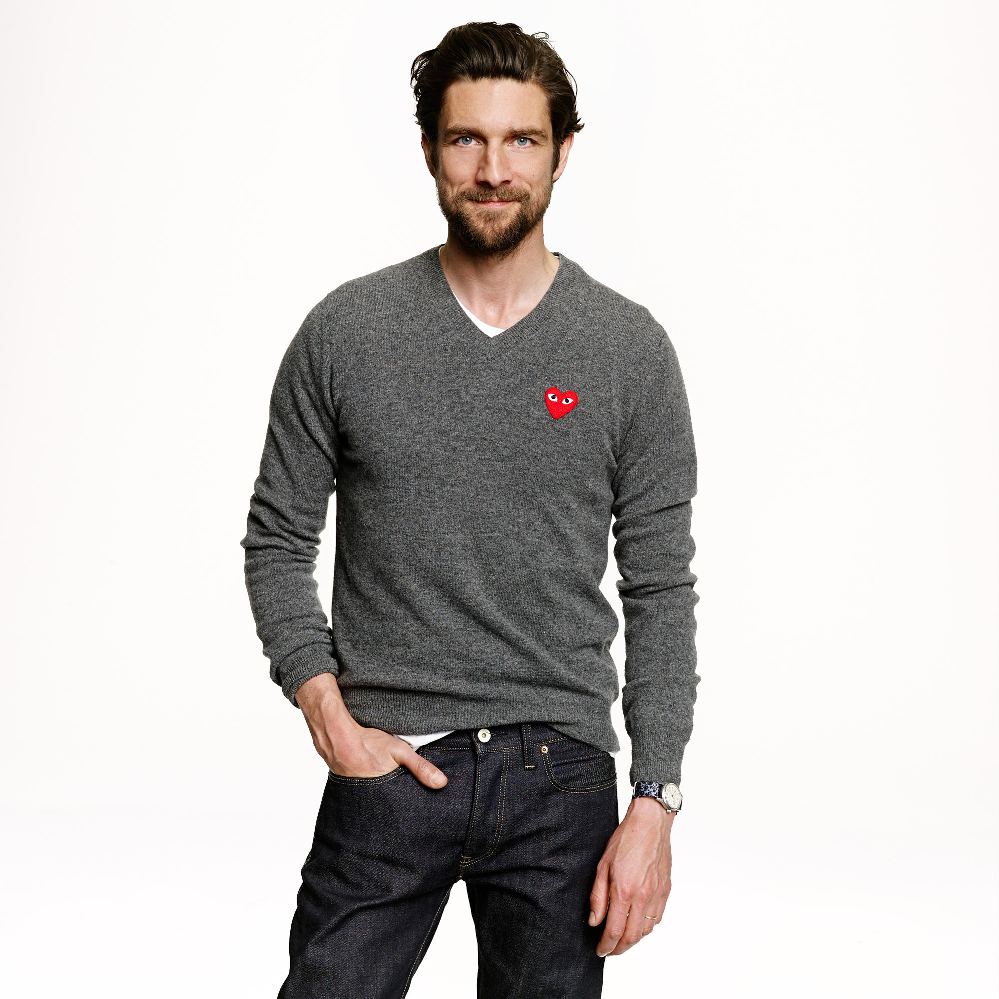 Comme des garçons Play Comme Des Garçons V-neck Sweater in Gray for Men ...