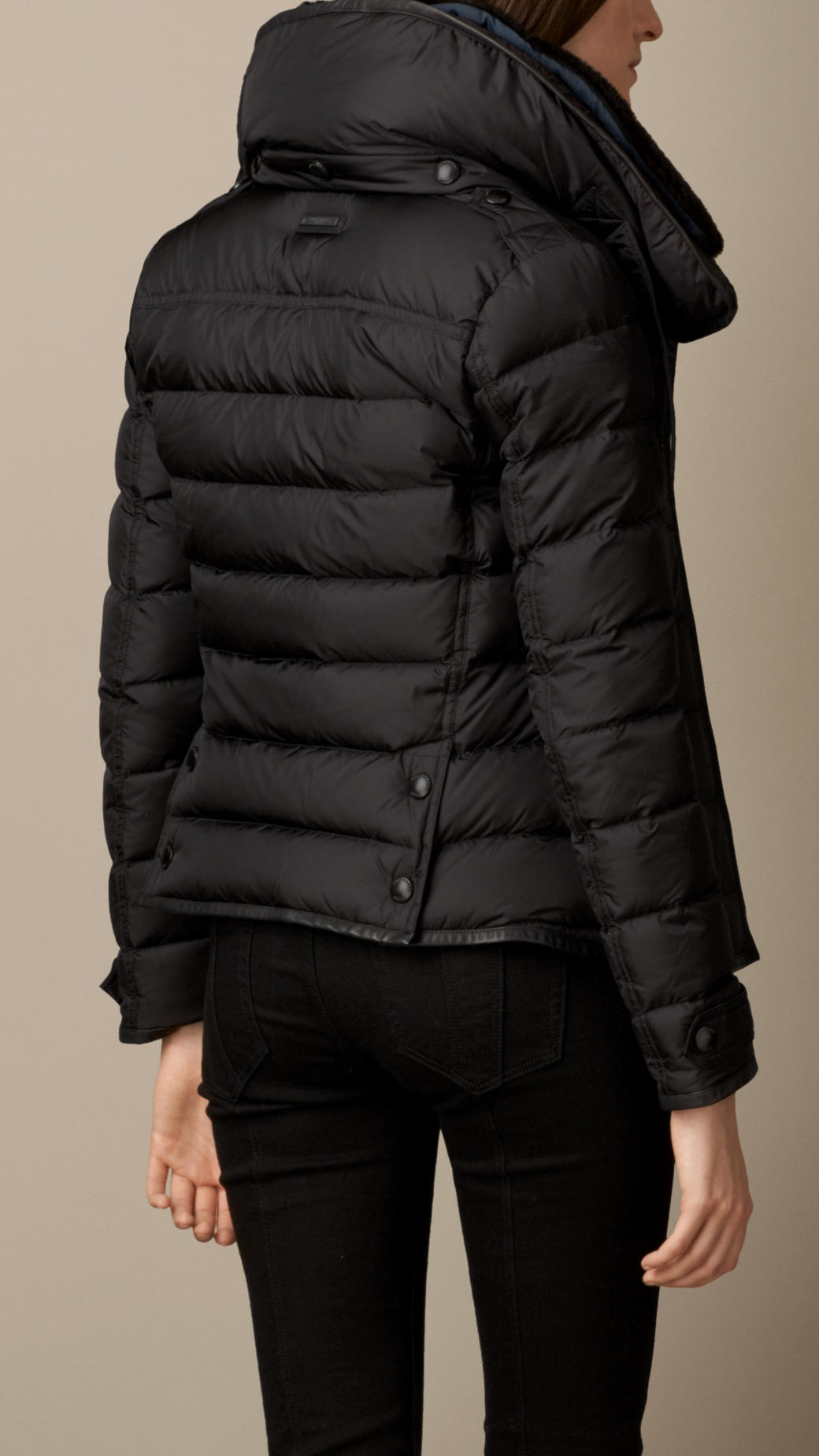 Burberry Down-Filled Puffer Jacket With Shearling Topcollar in Black | Lyst