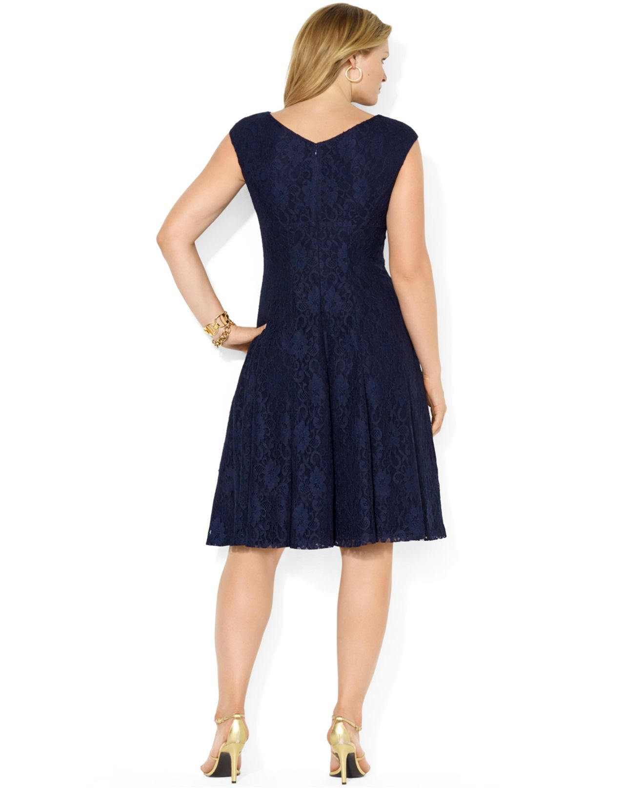 Lauren By Ralph Lauren Plus Size Cap Sleeve A Line Lace Dress In Blue Lyst 7940