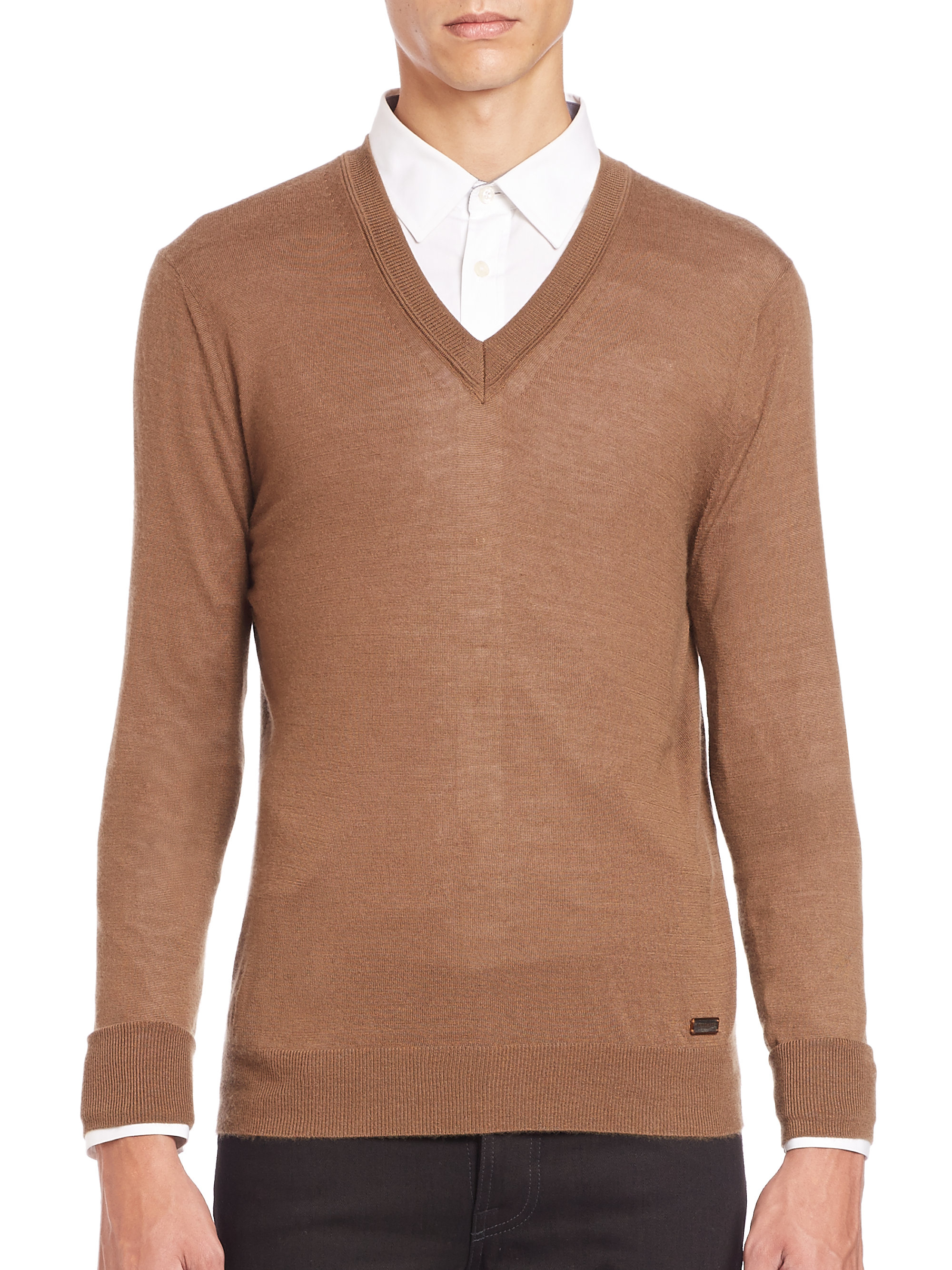 Burberry Regal V-neck Brown Cashmere Sweater in Brown for Men | Lyst