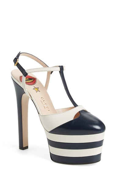 Lyst - Gucci Angel T-Bar Platform Pumps in Blue